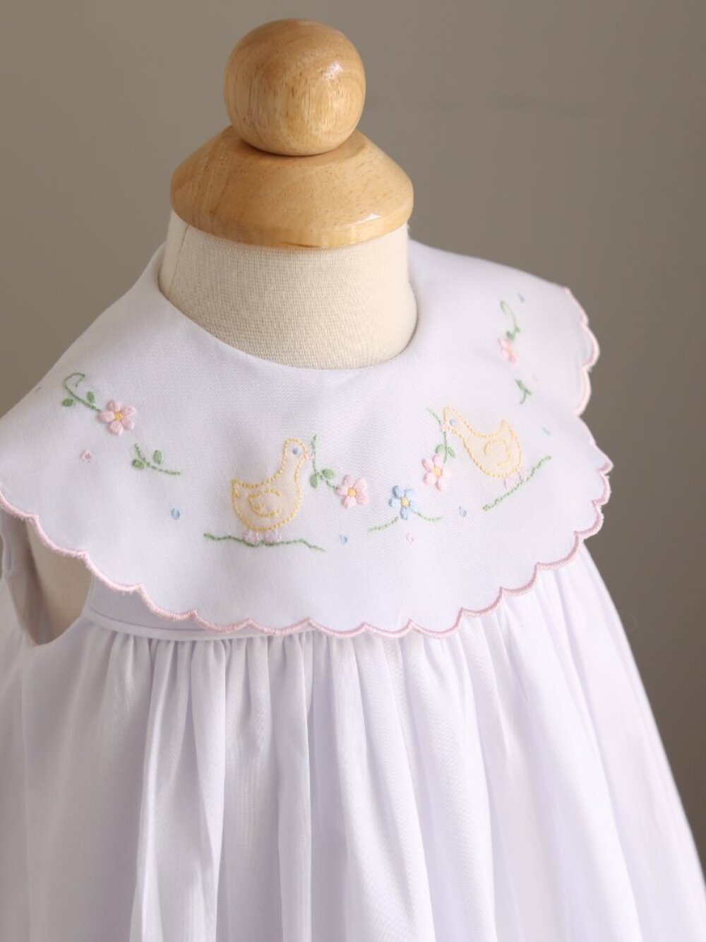 White Heirloom Float Dress Scalloped Bib Collar Shadow Springtime Embroidery 9M